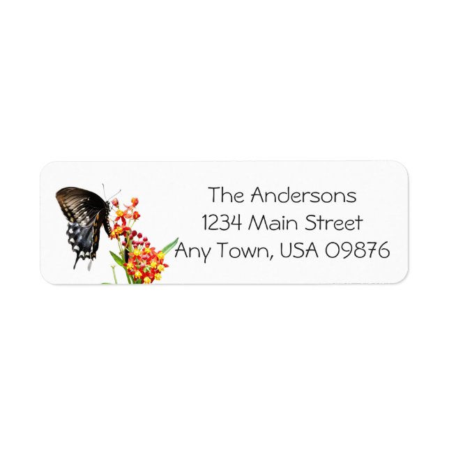 Etiqueta Mariposa en flores, dirección personalizada (Frente)