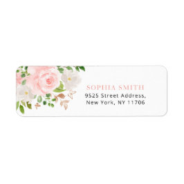 Etiqueta Mariposa Floral rosas rosadas pálidas dirección de