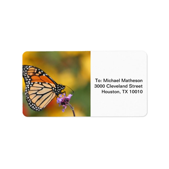 Etiqueta Mariposa monarca en busca de polen (Frente)