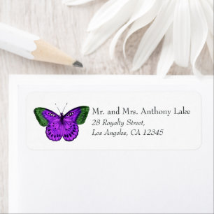 Etiqueta Mariposa morada y verde