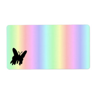 Etiqueta Mariposa negra en el arcoiris pastel