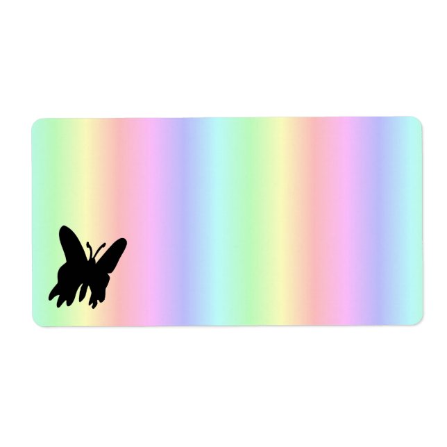 Etiqueta Mariposa negra en el arcoiris pastel (Frente)