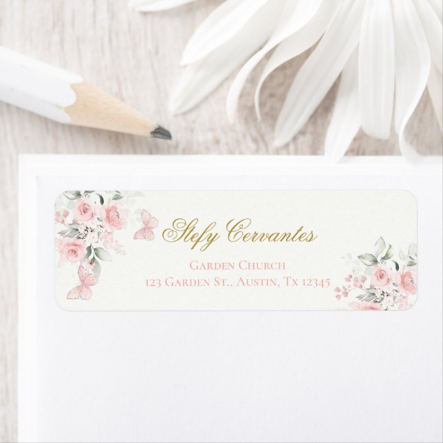 Etiqueta Mariposa rosa Quinceañera (In situ)