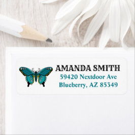 Etiqueta Mariposa tatuada tradicional verde azulada