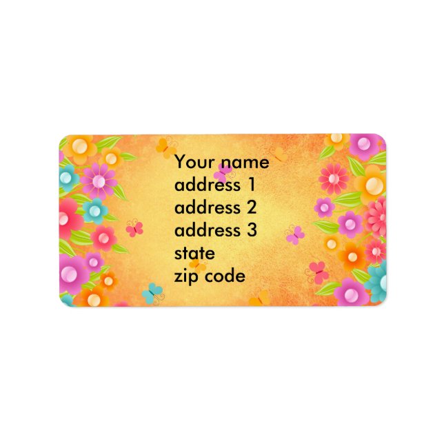 Etiqueta Mariposa y flores de verano (Frente)