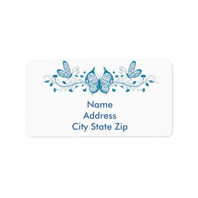 Etiqueta Mariposas azules y flores (Frente)