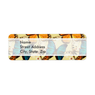 Etiqueta Mariposas naranja y turquesa; patrón mariposa