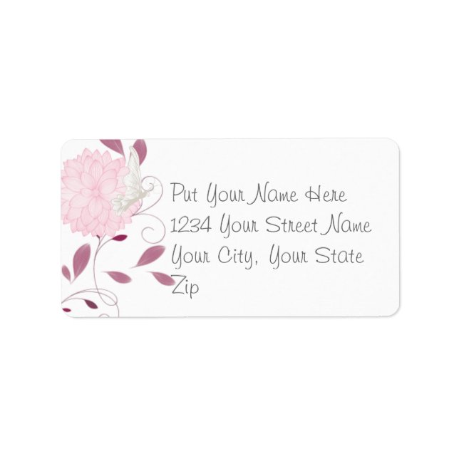 Etiqueta Mariposas y crisantemo rosado (Frente)