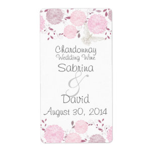Etiqueta Mariposas y crisantemo rosado Vino Boda