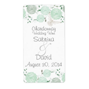 Etiqueta Mariposas y crisantemo verde Boda vino