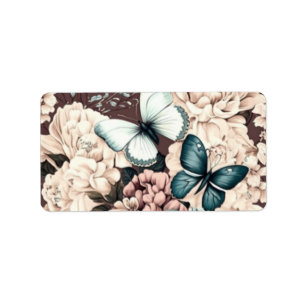 Etiqueta Mariposas y flores marrones