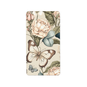 Etiqueta Mariposas y flores pastel