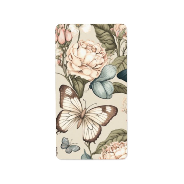 Etiqueta Mariposas y flores pastel (Frente)