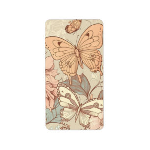 Etiqueta Mariposas y flores pastel