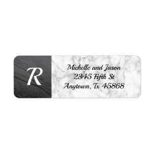 Etiqueta Mármol Blanco Negro Piedra Roca Elegante Clásico