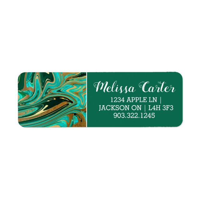 Etiqueta Mármol líquido verde y dorado (Frente)