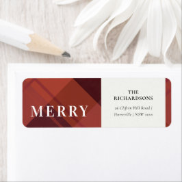 Etiqueta Maroon Rojo Marsala Plaid Merry Christmas Address