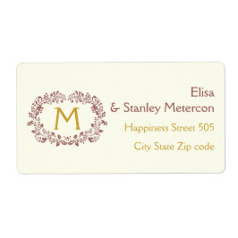 Etiqueta Marsala boda de guirnaldas y monograma