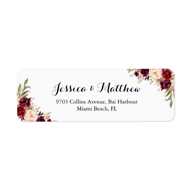 Etiqueta Marsala Burgundy Rustic Peony Floral (Frente)