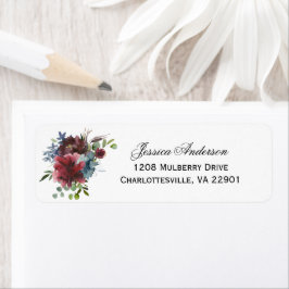 Etiqueta Marsala Burgundy y Floral de color azul