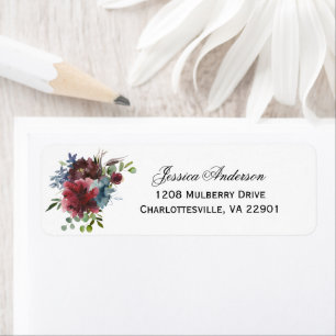 Etiqueta Marsala Burgundy y Floral de color azul