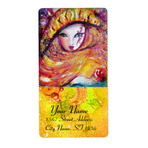 ETIQUETA MÁSCARA DE CARNAVAL EN AMARILLO CON ROSA ROJA