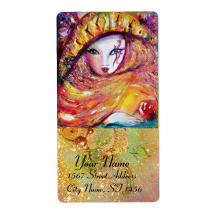 ETIQUETA MÁSCARA DE CARNAVAL EN AMARILLO CON ROSA ROJA