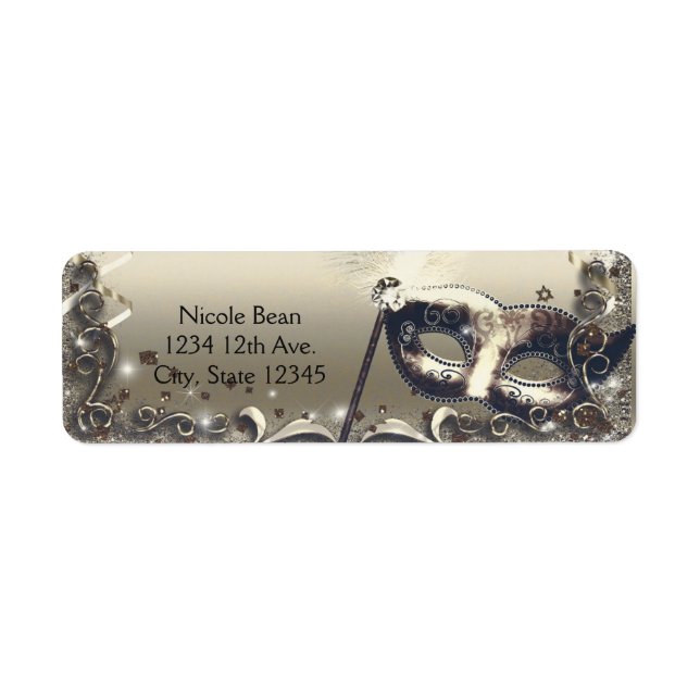 Etiqueta Máscara de Mascarada de Oro Blanco Elegante Fiesta (Frente)