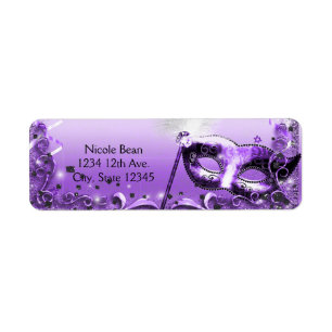 Etiqueta Máscara de Mascarada Morada Fiesta de Baile Elegan