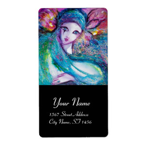 Etiqueta MÁSCARA EN AZUL, negro rosado