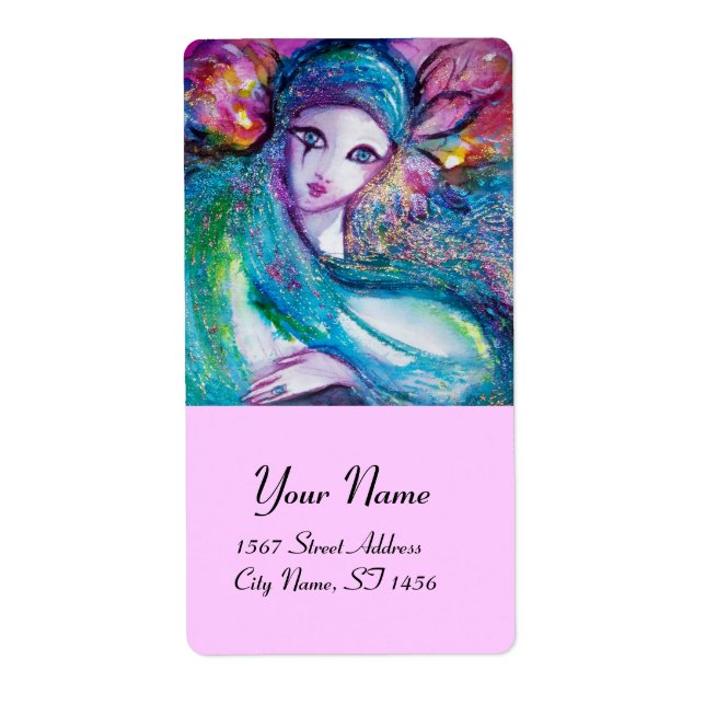 Etiqueta MÁSCARA EN AZUL, rosa (Frente)