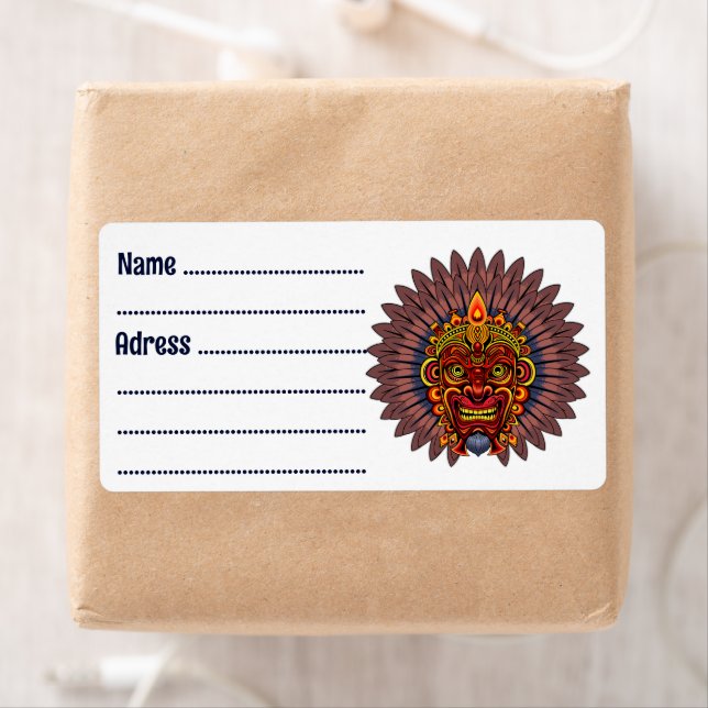 Etiqueta Máscara ritual del rey guerrero tribal (In situ)