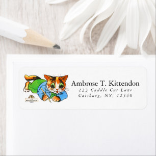 Etiqueta Mascota de escritores gato de dibujos animados ret