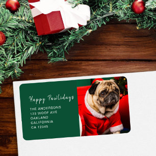 Etiqueta Mascota de Perro Cute Foto Green Happy Pawlidays