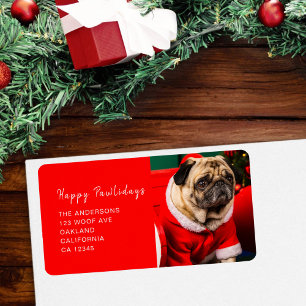 Etiqueta Mascota de perro lindo foto Navidades rojos Discur