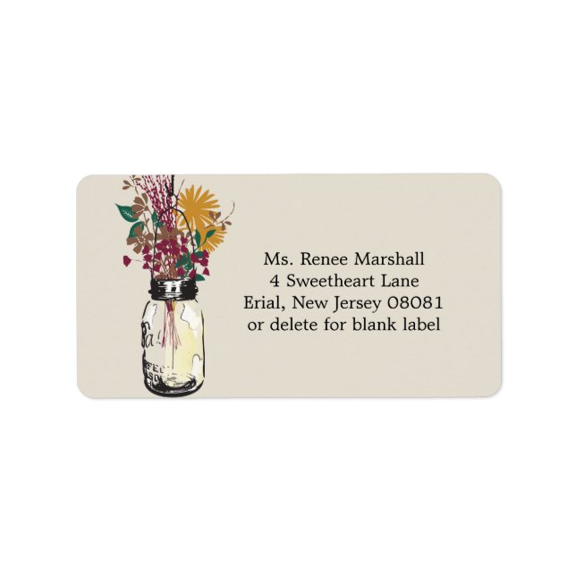 Etiqueta Mason Jar & Autumn Wildflowers (Frente)