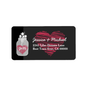Etiqueta Mason Jar con flores y corazón Boda A04