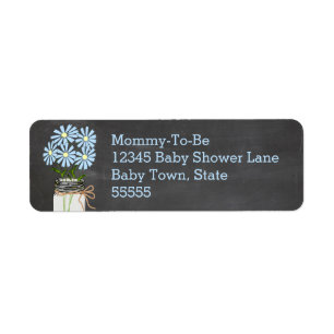 Etiqueta Mason Jar con la apariencia de las flores azules e