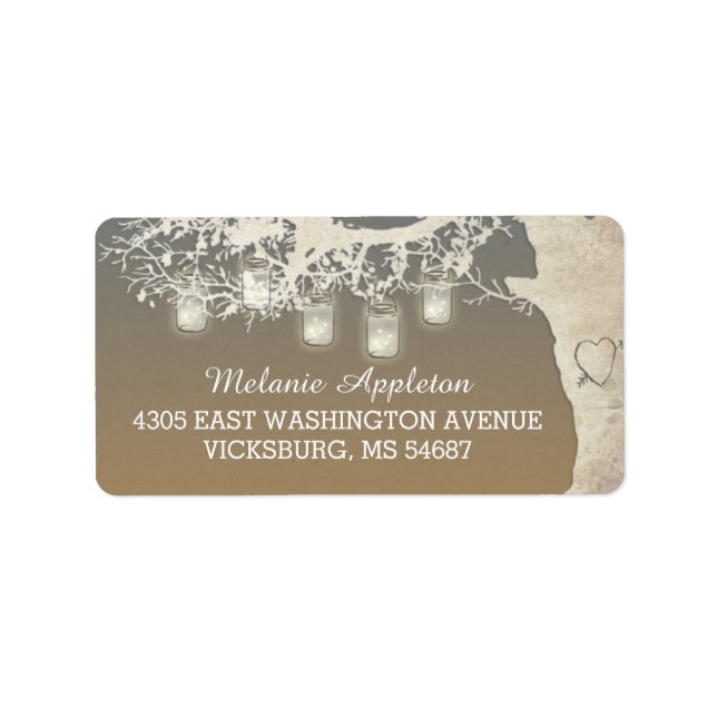 Etiqueta Mason Jar String Lights Tree Sunset (Frente)