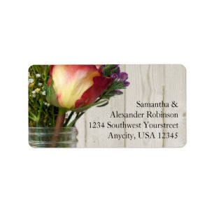 Etiqueta Mason Jar w/Rosa y Wildflowers
