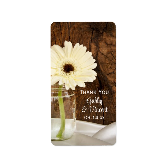 Etiqueta Mason Jar White Daisy Country Wedding Gracias (Frente)