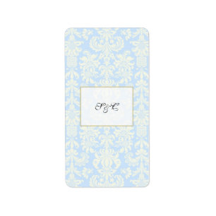 Etiqueta Matrimonio de Damasco Azul/Blanco Mini Wrapper de