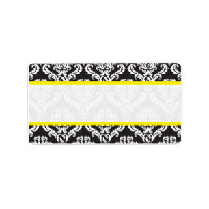 Etiqueta Matrimonio personalizado de Damasco Blanco y Negro