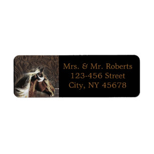 Etiqueta matrimonio rústico de caballos de guerra en el oes