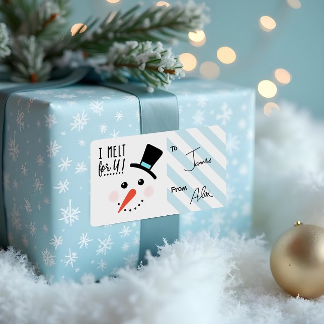Etiqueta Me derribo por ti | Navidades Frosty Jolly Snowman (I melt for You | Frosty Jolly Snowman Christmas Label)
