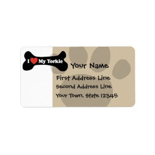 Etiqueta Me encanta mi yorkie - Perro hueso
