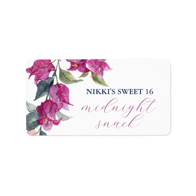 Etiqueta Mediterranean Bougainvillea Birthday Snack Labels (Frente)