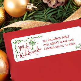 Etiqueta Mele Kalikimaka Red Green Doodle Christmas Address