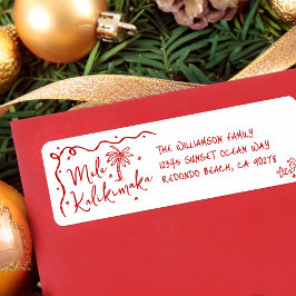 Etiqueta Mele Kalikimaka Red Hand Drawn Christmas Address