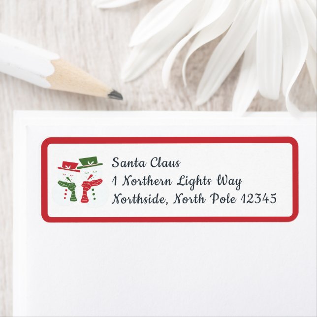 Etiqueta Mellow Snowmen - Christmas red white and green. (In situ)